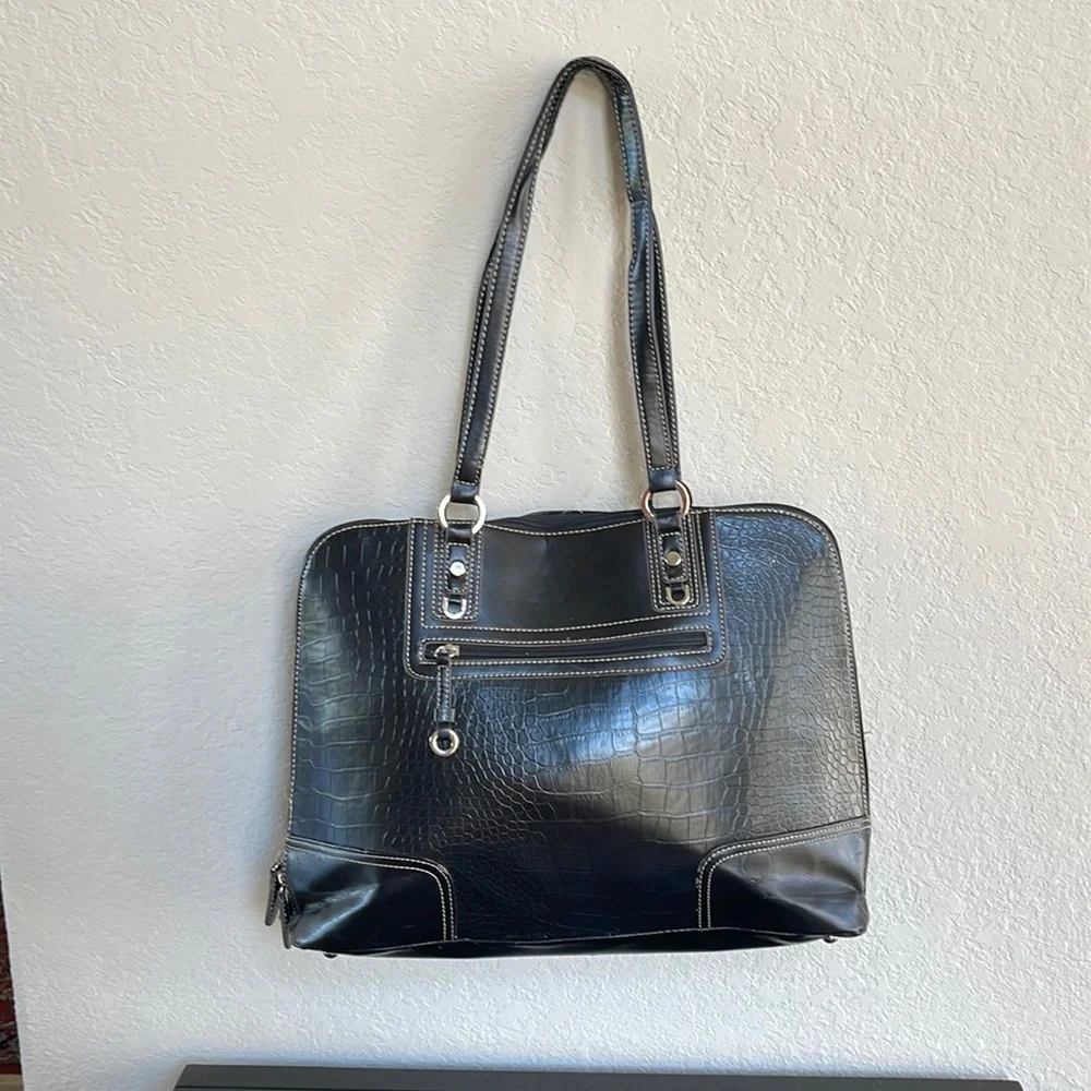 Black Faux Leather Computer Bag Briefcase Tote Bag